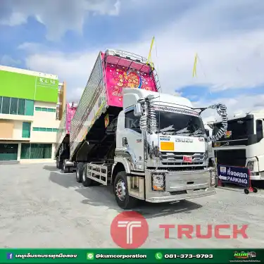 สด ลด VAT ช่วงนี้ดั้มพ์เกษตรมาแรง ปีใหม่ ไมล์น้อย สิบล้อดั้มพ์เกษตรพ่วงแม่ลูก ISUZU FXZ 360 แรงม้า ปี 65 หางดั้มพ์ สามเพลา ปี 65