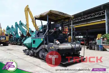 ขายรถปูยาง VOGELE SUPER1603-1 ล้อยาง, Screed AB500TV, ปูกว้าง 5.0 เมตร พร้อมตัวต่อขยายถึง 7.0 เมตร, มี Tamper และ Vibrator มือสองสภาพดี นำเข้าจากญี่ปุ่น โดย P&P Pro